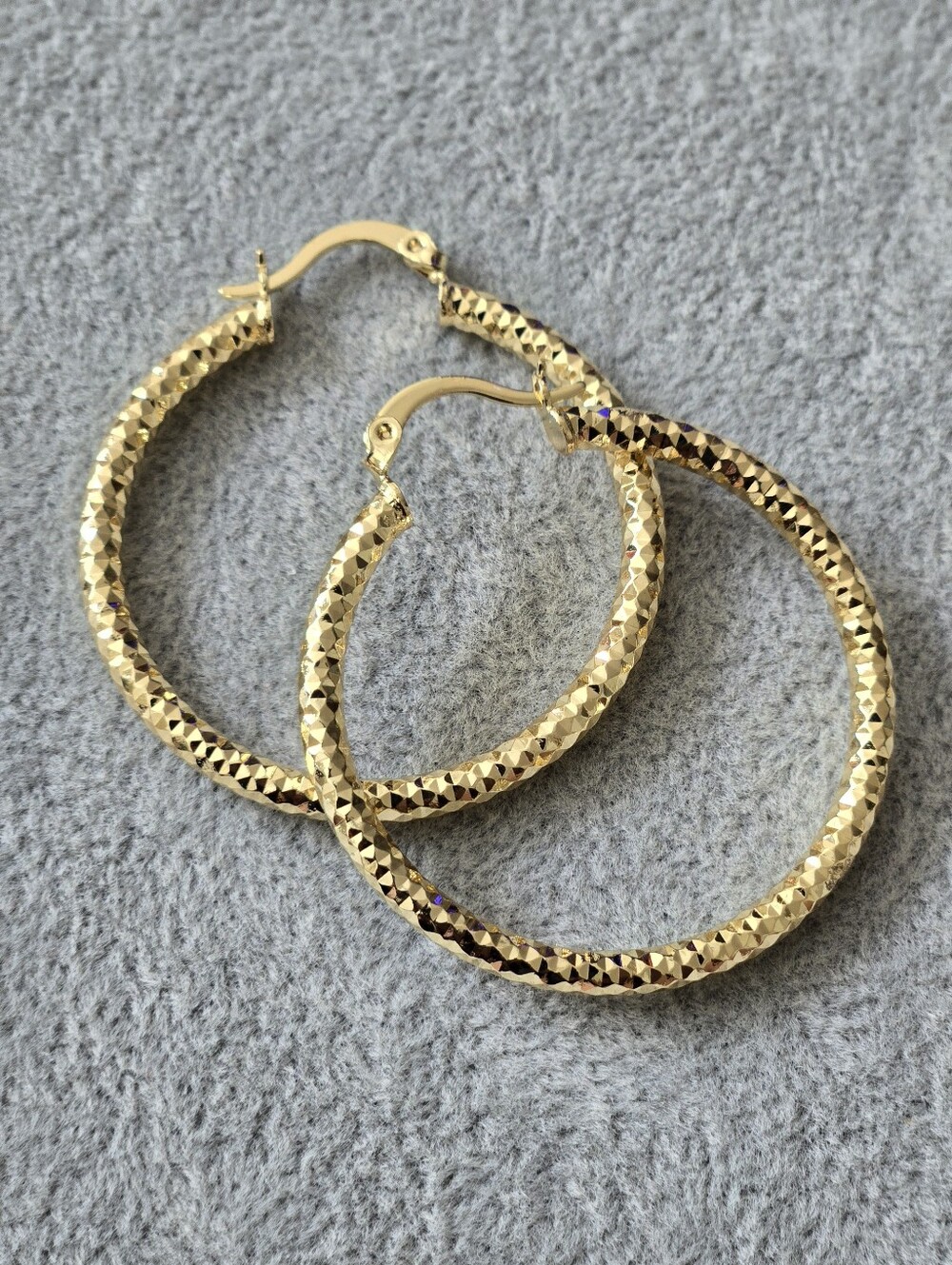 Gold Filled Hoop Earrings Hollow Diamond Cut Meduim